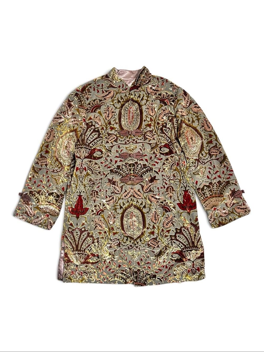 Soft Surroundings Velvet Burnout Long Jacket L Chinoiserie Frog Closure Boho Lux - Picture 3 of 16
